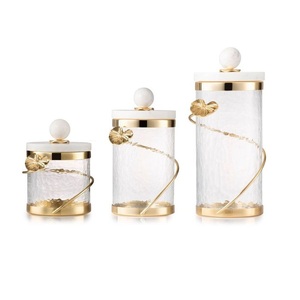 Glass Coffee Nuts Canister Airtight Storage <b>Jar</b> Petal Shape Container With Brass Lid - Product Image 3