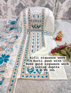 Nueva elegancia Venta caliente de viscosa con pintura a mano y Shifali Work Kurti Pant y Dupatta con compras en línea de trabajo manual puro - Product Image 6