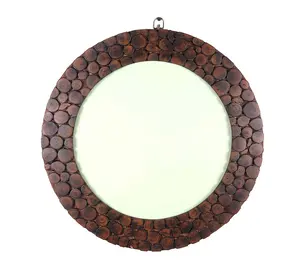 圆形木制仿古镜实木现代设计壁挂易于安装的装饰卧室外观玻璃