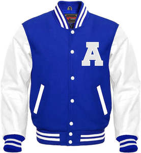 Chaqueta Universitaria Azul y Blanca de Moda, Personalizada, al por Mayor, de Alta Calidad, Unisex, Estilo Urbano, con Parches, Camuflaje, Cuero, para Invierno - Product Image 3