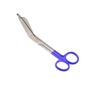 Tijera de apósitos con mango recubierto de azul, hoja curva de 115mm, Tijera para sala de cirugía quirúrgica, hecha de acero inoxidable - Product Image 1