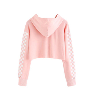 Fleece personalizado en blanco de las mujeres gota hombro recortado Sudadera con capucha Crop Top Sudadera con capucha de alta calidad más tamaño sudaderas con capucha de las mujeres - Product Image 4