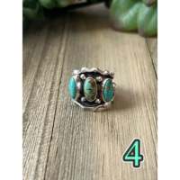 Bague Kingman Turquoise en argent sterling, style Shadowbox, bijou artisanal Navajo, pièce maîtresse