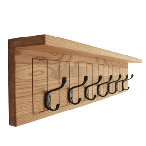 Handmade rắn gỗ sồi treo tường Rack áo với kệ và sắt móc Home Organizer Key chủ và khăn móc áo - Product Image 2