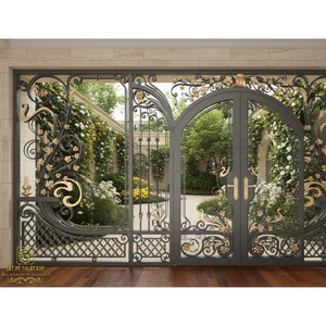 Portes extérieures en fer forgé KHP de haute qualité, double entrée, durables, meilleures ventes, sécurité renforcée, personnalisables, modernes pour la luxe - Product Image 3