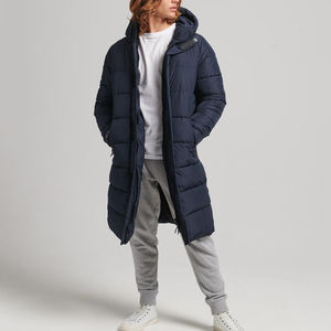 Veste d'hiver longue en toile matelassée pour homme, style sportif 2025, avec col montant à capuche et logo frontal, design personnalisé, faible MOQ - Product Image 3