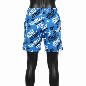 Shorts de sport pour femme en poly-spandex extensible de haute qualité, imprimé graphique bleu, tissu respirant, logo sublimé. - Product Image 3