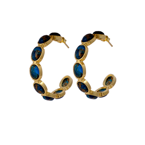 18K <b>Gold</b> Plated Brass Apatite Mohave Jade <b>Hoop</b> Earrings Handmade Gemstone Oval Anti-Tarnish Boho Chic Statement <b>Hoops</b> Women - Product Image 2