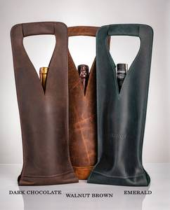 Sac à vin en cuir Caddy support fait main manchon personnalisé accessoires de vin cadeaux de pendaison de crémaillère LEB-0041E - Product Image 1