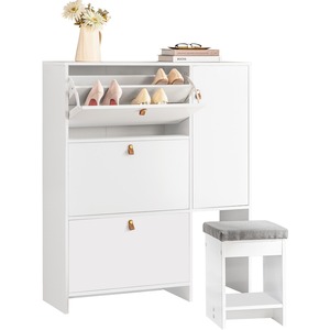 Mueble <span class=keywords><strong>Zapatero</strong></span> Moderno de Madera Blanca de 3 Niveles <span class=keywords><strong>con</strong></span> Almacenamiento en la Entrada, <span class=keywords><strong>Zapatero</strong></span> Independiente <span class=keywords><strong>con</strong></span> Puerta para Sala de Estar, MOQ 200 - Product Image 4