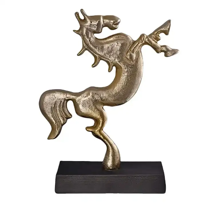 Decoratieve Metalen Gouden Paardendieren Sculptuur Met Zwarte Basis Thuis En Kantoordecoratie Tafelblad Sculptuur