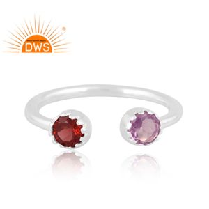 Best Quality Fine Sterling Silver Garnet & Pink Amethyst Gemstone <b>Adjustable</b> <b>Ring</b> Custom Jewelry For Women Gift For Her - Product Image 3