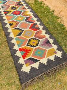 Tissé à la main Jute/laine tapis Flatweave usage domestique tapis sur mesure indien en Inde adulte médaillon Rectangle maître Arts pile plate - Product Image 2