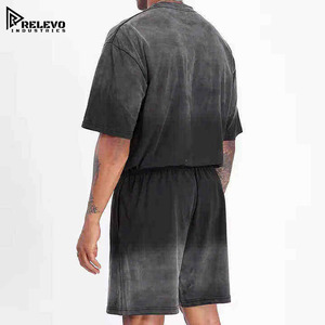 ชุดวอร์มผู้ชายผ้าฝ้าย 100% ล้างสีแบบ Acid Wash เสื้อและกางเกงขาสั้น 2 ชิ้น ชุดเซ็ตคู่ สามารถสกรีนโลโก้ได้ สวมใส่สบาย - Product Image 5