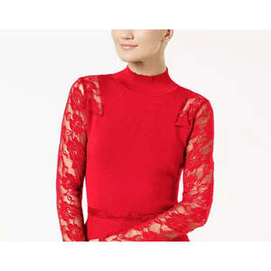 INC International Concepts Top in maglia con peplum in pizzo rosso da donna, taglia media - Product Image 2