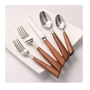 Ensemble de couverts en acier inoxydable avec manche en bois, utilisés pour les fêtes de mariage, les rassemblements à domicile - Product Image 5