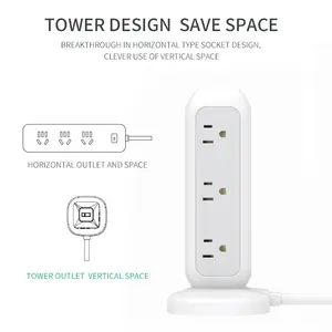 Extensão de tomada, tira de energia torre tomada chumbo com 11 saídas amplamente espaçadas 4 portas usb cabo de extensão 6ft multi saídas de carregamento