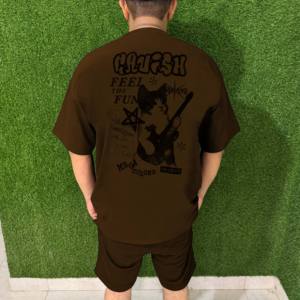 ชุดเสื้อยืดและกางเกงขาสั้นผู้ชายคุณภาพสูง ผ้าฝ้ายสไตล์วินเทจ สตรีทแวร์ พิมพ์โลโก้ตามสั่ง ทรงบ็อกซี่ ระบายอากาศได้ดี ไซส์พลัส - Product Image 6