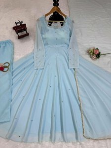 Impresionante vestido azul Georgette hasta el suelo para mujer vestido con Dupatta asequible Salwar Kameez Tailor Made - Product Image 4