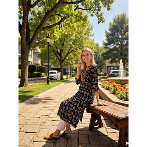 Kurta Droit en Coton Pur pour Femme Evolve, Respirant, Imprimé, Décontracté, pour Fêtes et Jours de Loisirs, Options Longueur Genou ou Longueur au Sol Disponibles, ODM - Product Image 3