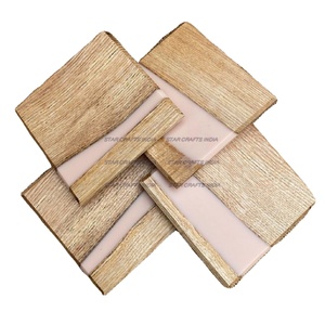 Wholesale Price Customize Square Round Epoxy Wood <b>Resin</b> Coaster with Holder Set 4 Pcs <b>Top</b> Quality For Kitchen Hotel Home Use - Product Image 1