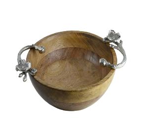 Bol en bois haut Designer bol à fruits secs en bois massif assiette pour bol de décoration intérieure avec poignée en aluminium - Product Image 2