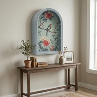 Étagère murale vintage en bois cintrée, décorative, avec motif floral et oiseaux, style ferme, boîte de rangement murale