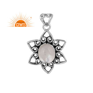 Latest Trending Oxidized Sterling Silver Doublet Mother of Pearl <b>Crystal</b> Gemstone Floral <b>Pendant</b> Custom Jewelry Manufacturer - Product Image 1