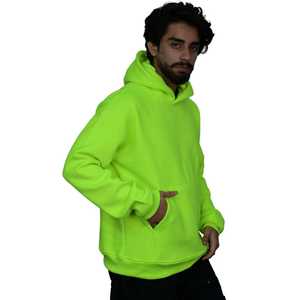 Impreso y sólido polar Casual 100% algodón sudaderas con capucha sudaderas para hombres cálido invierno Streetwear moda prendas de vestir exteriores en amarillo neyon - Product Image 3
