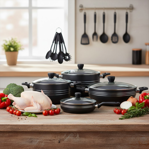 Imperial Modern Classic Non-Stick 10-Piece Cookware <b>Set</b>-Oven-Safe Metal <b>Pots</b> with Glass Covers for Home Cooking & Custom Logo - Product Image 1