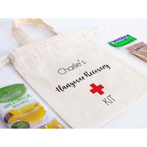 Custom Name <b>Hangover</b> <b>Recovery</b> <b>Kit</b> Bags 6W X 8H Organic Cotton Screen Printing and Embroidery Logo Dust Use - Product Image 2