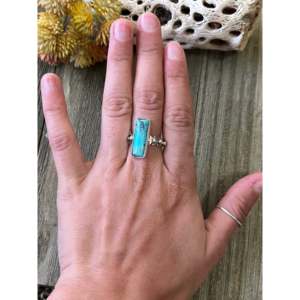 Navajo Handmade Kingman <b>Turquoise</b> Sterling Silver Statement <b>Ring</b> Size 7.75 - Product Image 2