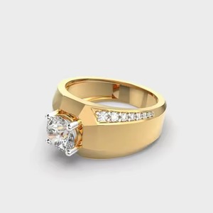 Élégante bague de mariage pour homme en or 14 carats de style chevalière avec ensemble de broches en diamant rond incolore cultivé en laboratoire - Product Image 3