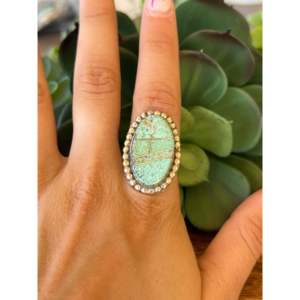Rose Gold Plated Stainless Steel <b>Turquoise</b> Inlay <b>Ring</b> Size 7.75-Navajo Made Solitaire Gift - Product Image 2
