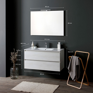 Mueble de Baño Suspendido en Pared Blanco de 90cm con Cajones para Uso en Lavabos, Exportación a Belice - Product Image 3