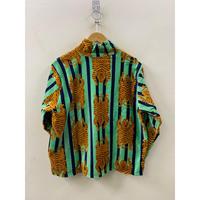 Veste Safari Femme Col Mandarin Manches Classiques Imprimé Animalier Rayé Vert Marine Ambre Coton Léger Coupe Boxy