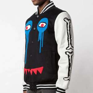 เสื้อแจ็กเก็ตผ้ากำมะหยี่ปักลายตัวอักษรแขนเสื้อหนัง - Product Image 2