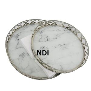 Lot de 2 plateaux de service à dessert en émail pour restaurant, hôtel, plateau de service en métal de style moderne - Product Image 1