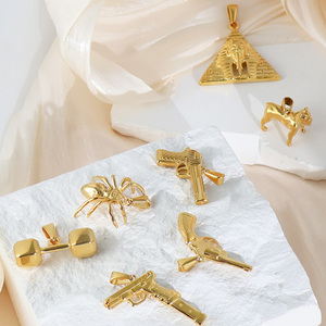 Punk thép không gỉ kim tự tháp <span class=keywords><strong>Pharaoh</strong></span> Súng Barbell Spider vàng mặt dây chuyền bán buôn thời trang mặt dây Charms đối với trang sức làm - Product Image 4