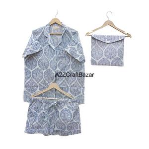 Ensemble de pyjama pour femmes en coton pur fait à la main, imprimé cerises, léger, séchage rapide, doux, respirant, impression numérique, décontracté - Product Image 5