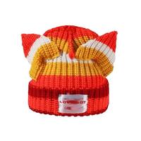 Nouveau Chapeau Unisexe en Coton Épais Tricoté à la Main, Style Coréen, Automne Hiver, Tendance, Color-Block, Motif Tissu Commun