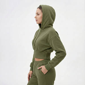 Sudaderas Cortas de Algodón Grueso de Alta Calidad para Mujer, Precio al por Mayor, Cintura Ancha con Nervaduras, Hombros Caídos, Estilo Informal, Personalizadas - Product Image 2