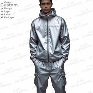 Custom Windbreaker Jogging Suit Nylon Tracksuit <b>Zip</b> <b>up</b> <b>Cropped</b> Windbreaker and Baggy Sweatuit for Men - Product Image 3