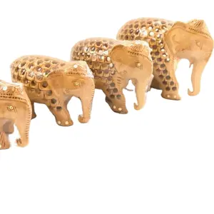 Wholesale Home Furnishing Articles Dong yang wooden Elephant Wood Carving Office Table Decoration Item Indian Boho handicraft