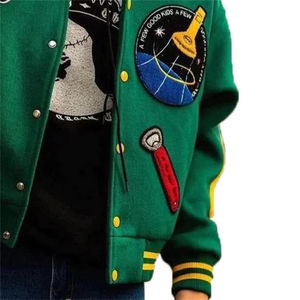 Chaqueta Varsity Personalizada de Alta Calidad con Parche de Chenilla Verde Vintage, Estilo Hip Hop, Resistente al Viento y Ecológica para Hombre, Chaqueta de Béisbol para Invierno - Product Image 4