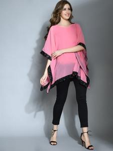 Women Mint Green Chiffon Poncho Top Loose Fit Elegant Casual Tunic Summer Eco-Friendly <b>Sheer</b> Layer Fashion Apparel for Wholesale - Product Image 2