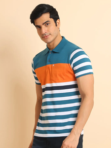 เสื้อยืดแขนครึ่งส่วนคอโปโลลายทางใส่สบายทันสมัยสำหรับ100% เสื้อลำลองผ้าคอตตอนสีเขียวสนิมสำหรับทุกโอกาสระดับพรีเมียม - Product Image 4