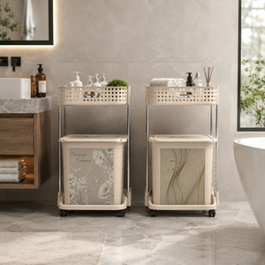 Naiba 2-Shelf Laundry <b>Basket</b> Blooming, featuring durable construction, dual compartments for sorting, perfect for any room. - Product Image 3