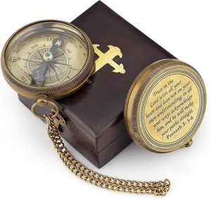 Brass Compass Quà Tặng Với Hiển Thị Hộp Khắc Kinh Thánh Cầu Nguyện La Bàn Món Quà Tôn Giáo Phép Rửa La Bàn Cho Bé Trai Món Quà Tốt Nghiệp - Product Image 1