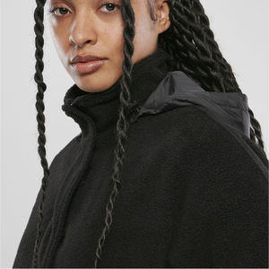 Veste à capuche en polaire et nylon noire pour femmes, demi-zip, pull à manches longues, vêtement d'extérieur chaud, décontracté, sportif, confortable, pour l'hiver et l'automne - Product Image 2